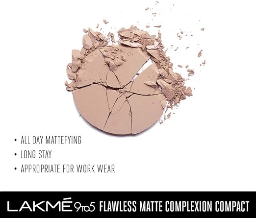 Lakme 9 To 5 Flawless Matte Complexion Compact, Almond, 8g