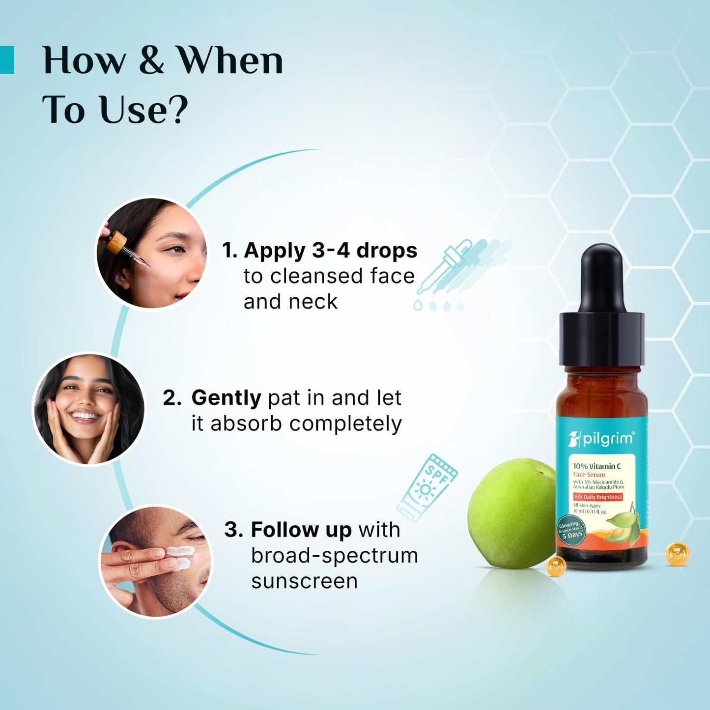 Pilgrim 10% Vitamin C Face Serum For Daily Brightness 10 ml | Face serum for glowing skin | Reduces Dark Spots & Evens Skin Tone | For Oily, Combination, Normal Skin Types | For Men and Women