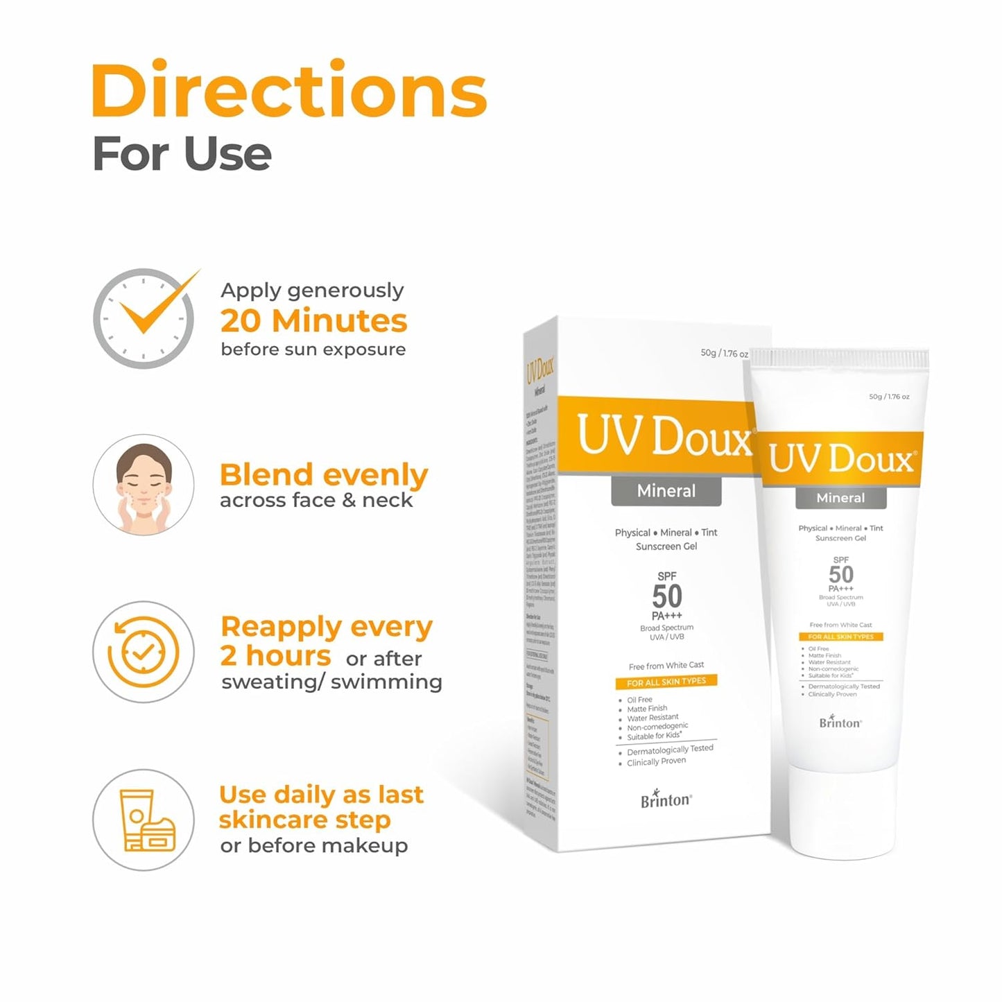 UV Doux Tinted Mineral Sunscreen SPF 50 PA+++ | No White Cast | Zinc & Iron Oxide | Water Resistant | Benzene-Free | Universal Tint for Sensitive Skin | Broad Spectrum 100% Mineral | Safe for Kids 3+ | 50 g