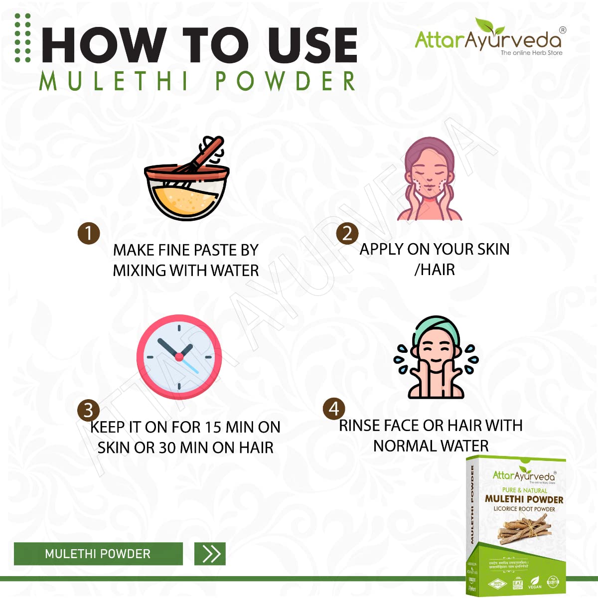 Attar Ayurveda Pure & Natural Mulethi Powder For Skin Whitening, Licorice Powder For Body, Skin and Hair, (200gm)