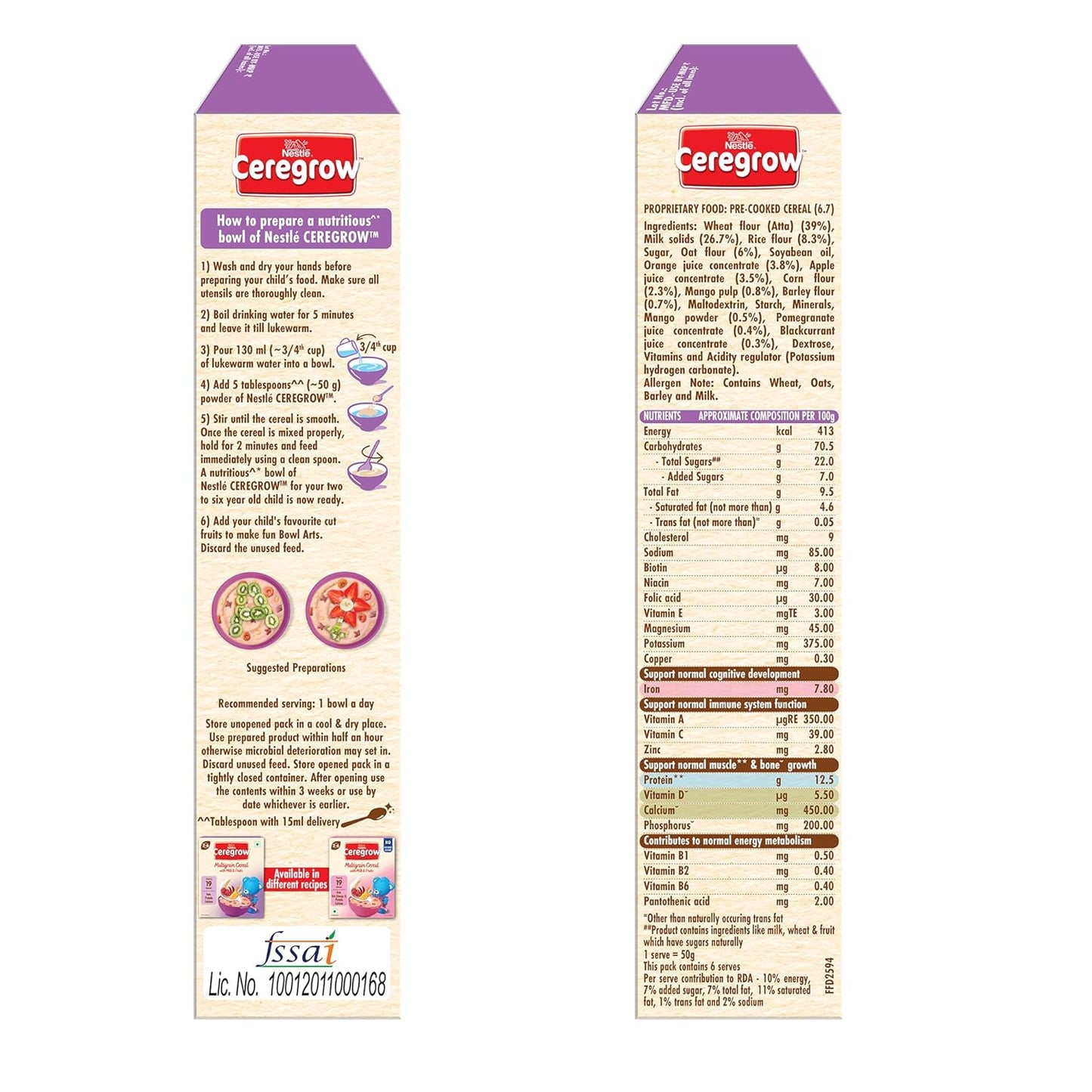 Nestle Ceregrow Multigrain Milk & Fruits Cereal, 19 Nutrients, 300 gm Each