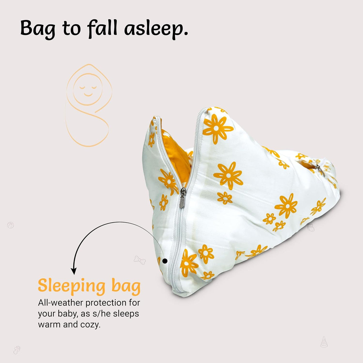 3-in-1 Baby Bed & Sleeping Bag for Newborn, Yellow Flower