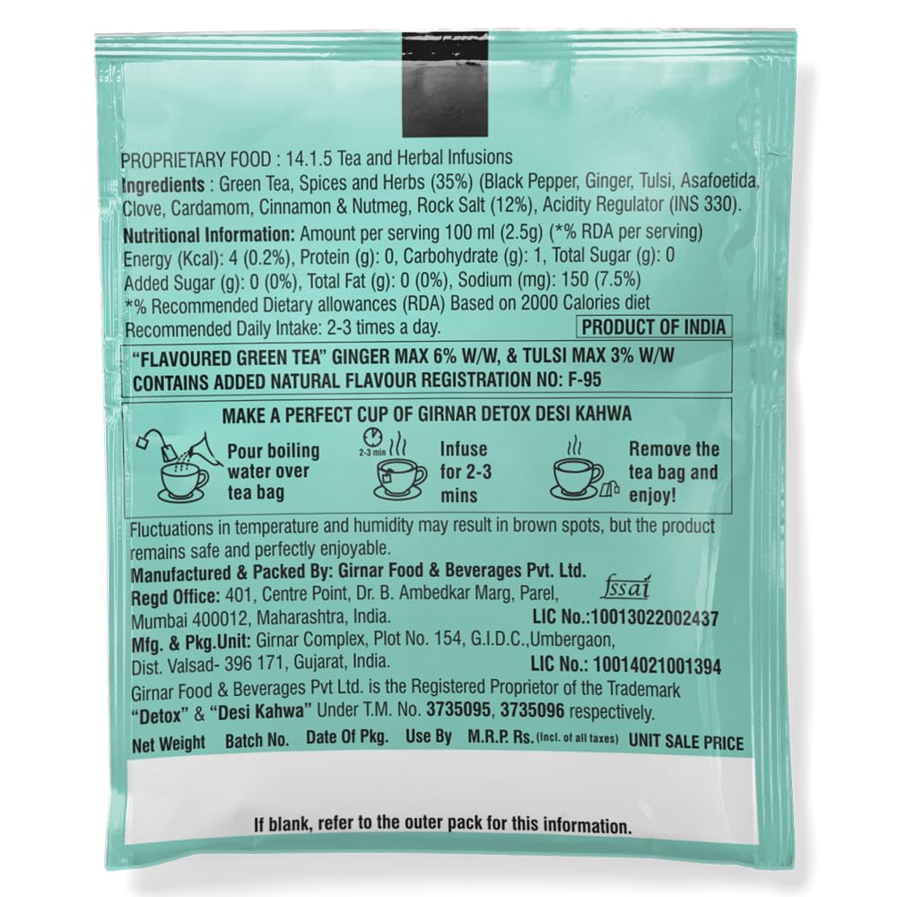 Girnar Food & Beverages Pvt. Ltd. Detox Green Tea (Desi Kahwa) (Pack of 10 Tea Bags,25 grams)