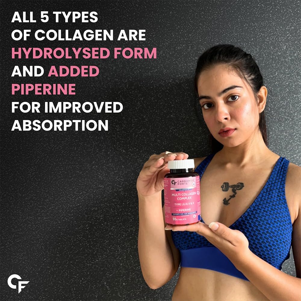 Carbamide Forte Multi Collagen Supplements | 5 Types of Marine Collagen Powder Tablets For Skin, 90 tab