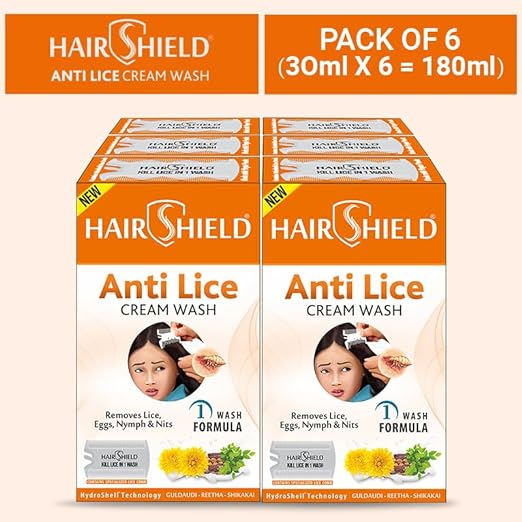 Hairshield Anti Lice Cream Wash 30ml Each (Pack Of 6) Free Head Lice Comb With Every Pack