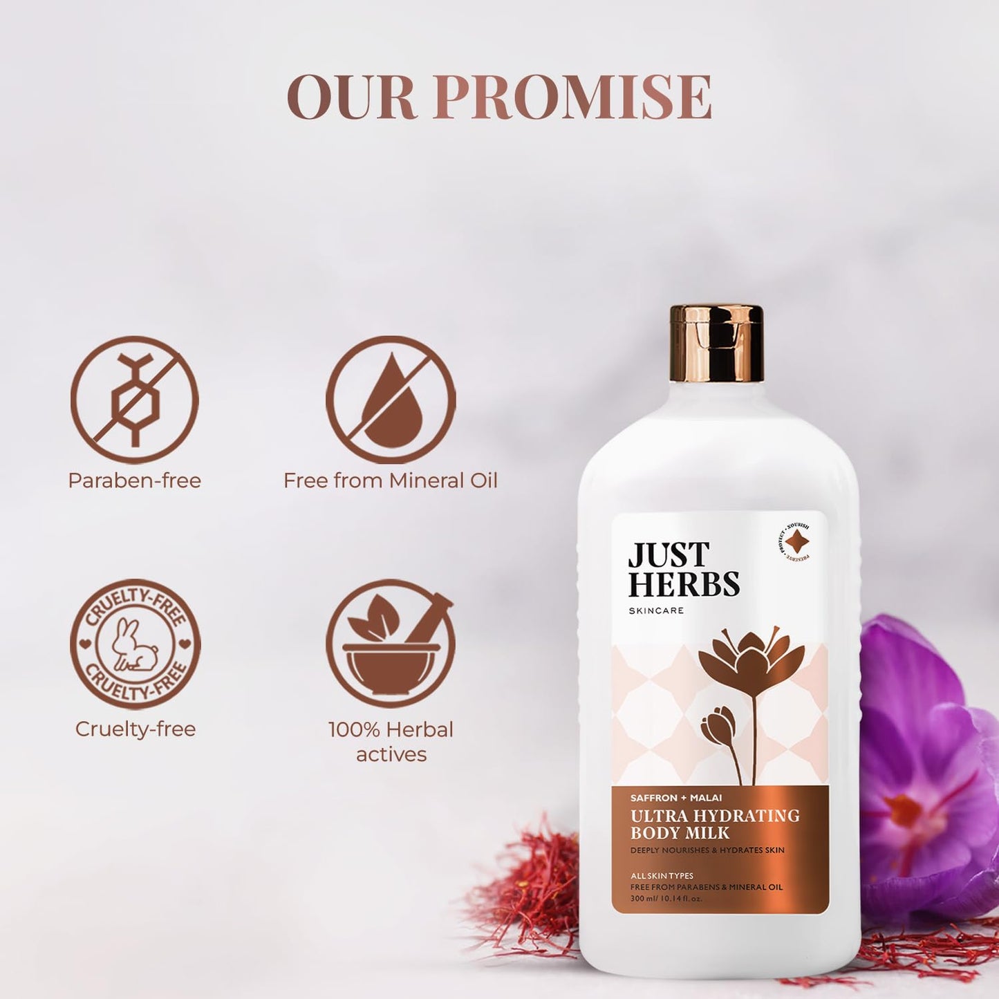 Just Herbs Saffron + Malai Nourishing Body Milk Moisturizer 300 ml