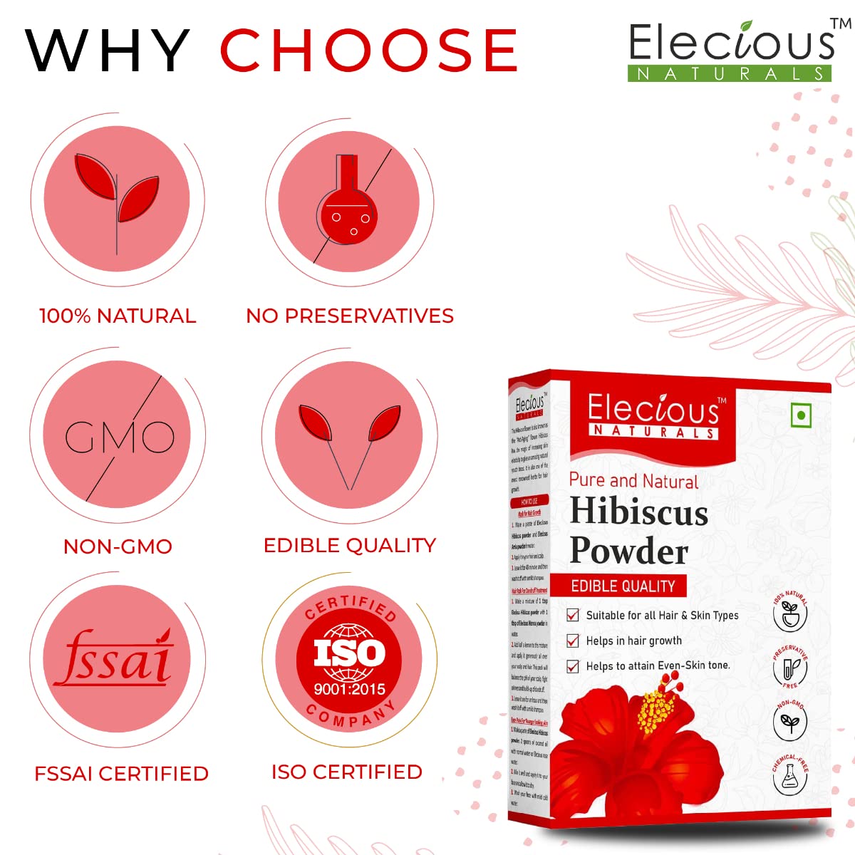 Elecious Hibiscus powder for hair growth, face and skin, 200 gm