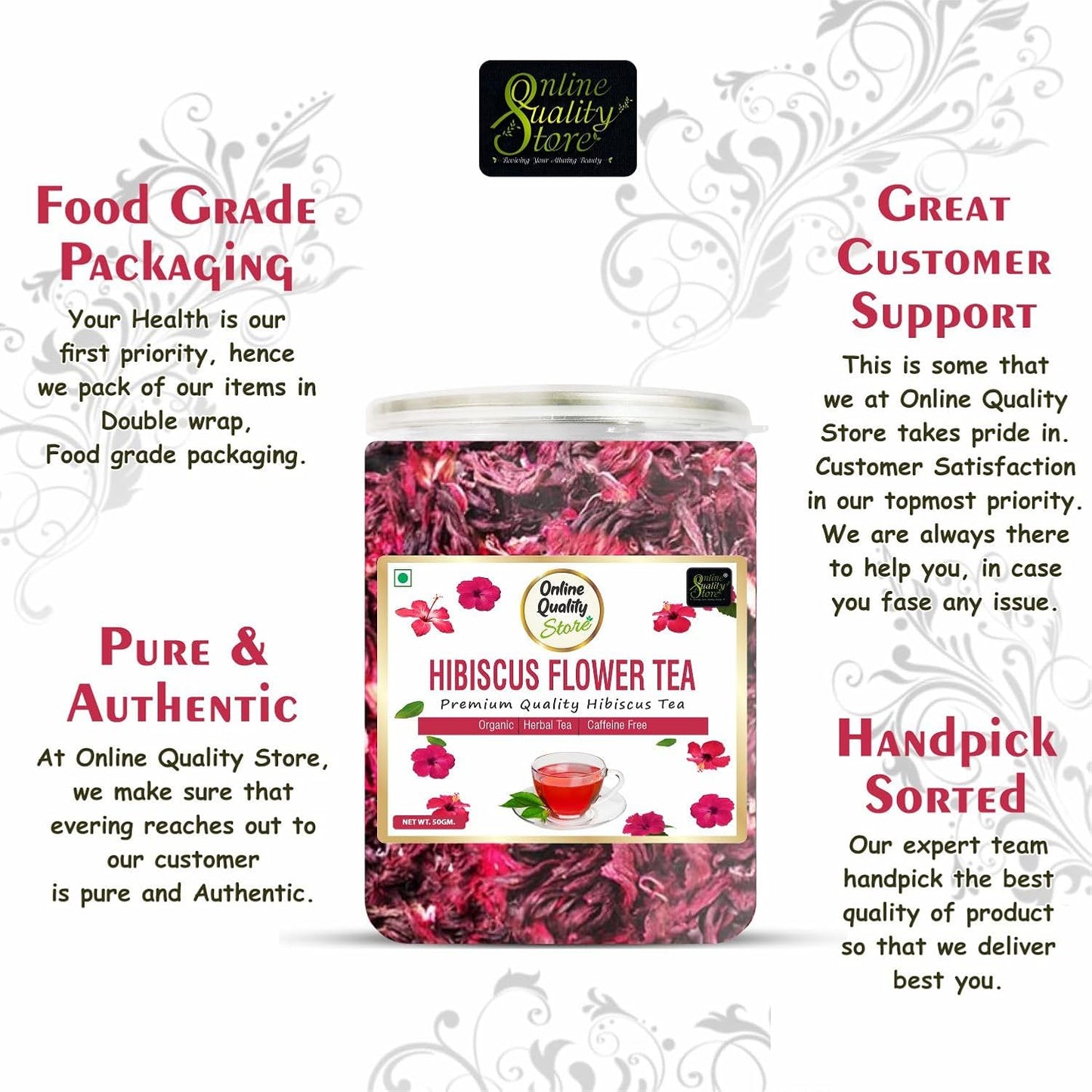 Online Quality Store Natural Hibiscus Flower Tea - 50 gm | Hibiscus tea leaves