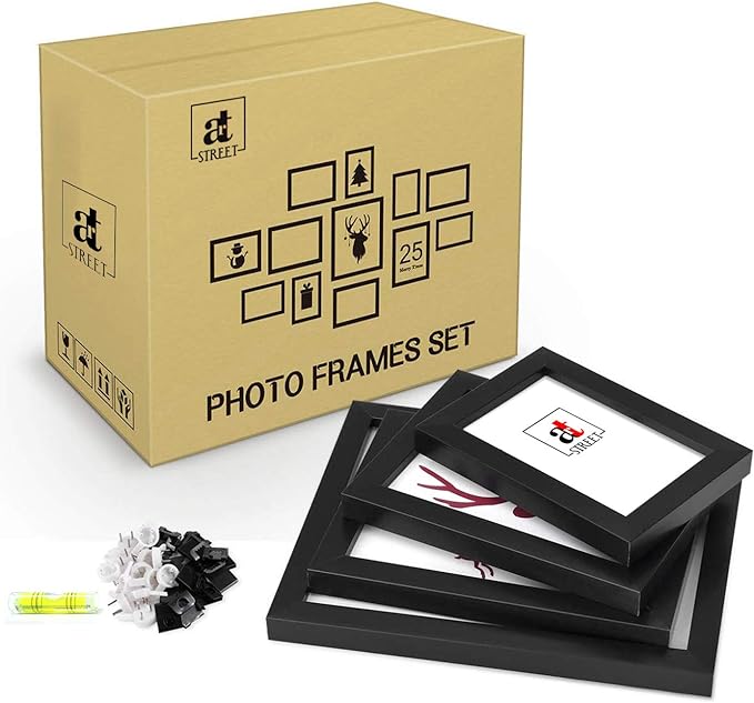 Art Street Shooting Star Set of 16 Individual Photo Frame- Multiple Size (3 Units of 8x10, 4 Units of 6x8, 4 Units of 5x7, 3 Units of 4x6, 2 Units of 6x10, Black)