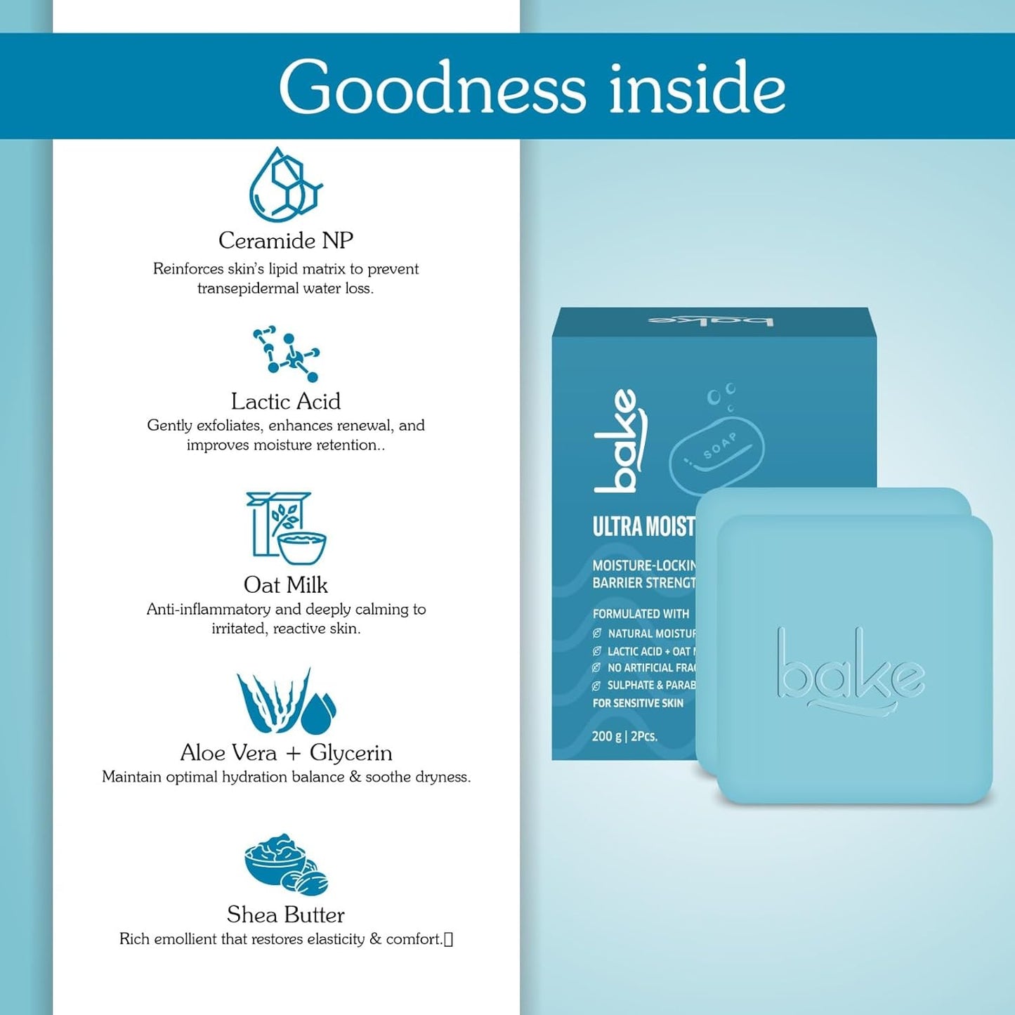 Bake Ultra Moisturizing Soap with Lactic Acid & Oat Milk , 100 gm x 2