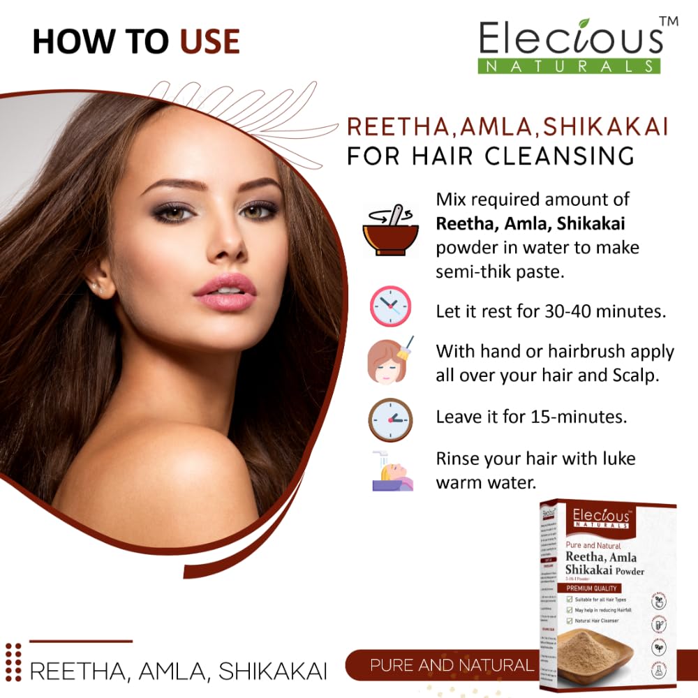 Elecious Pure Amla, Reetha, Shikakai Powder for Hair, 200 gm