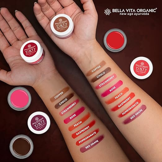 Bella Vita Organic 3 in 1 Pomegranate Tinty - Lip, Eye & Cheek Tint & Blush with Free Applicator for Deep Moisturizing & Nourishing with Almond Oil & Shea Butter, 8g