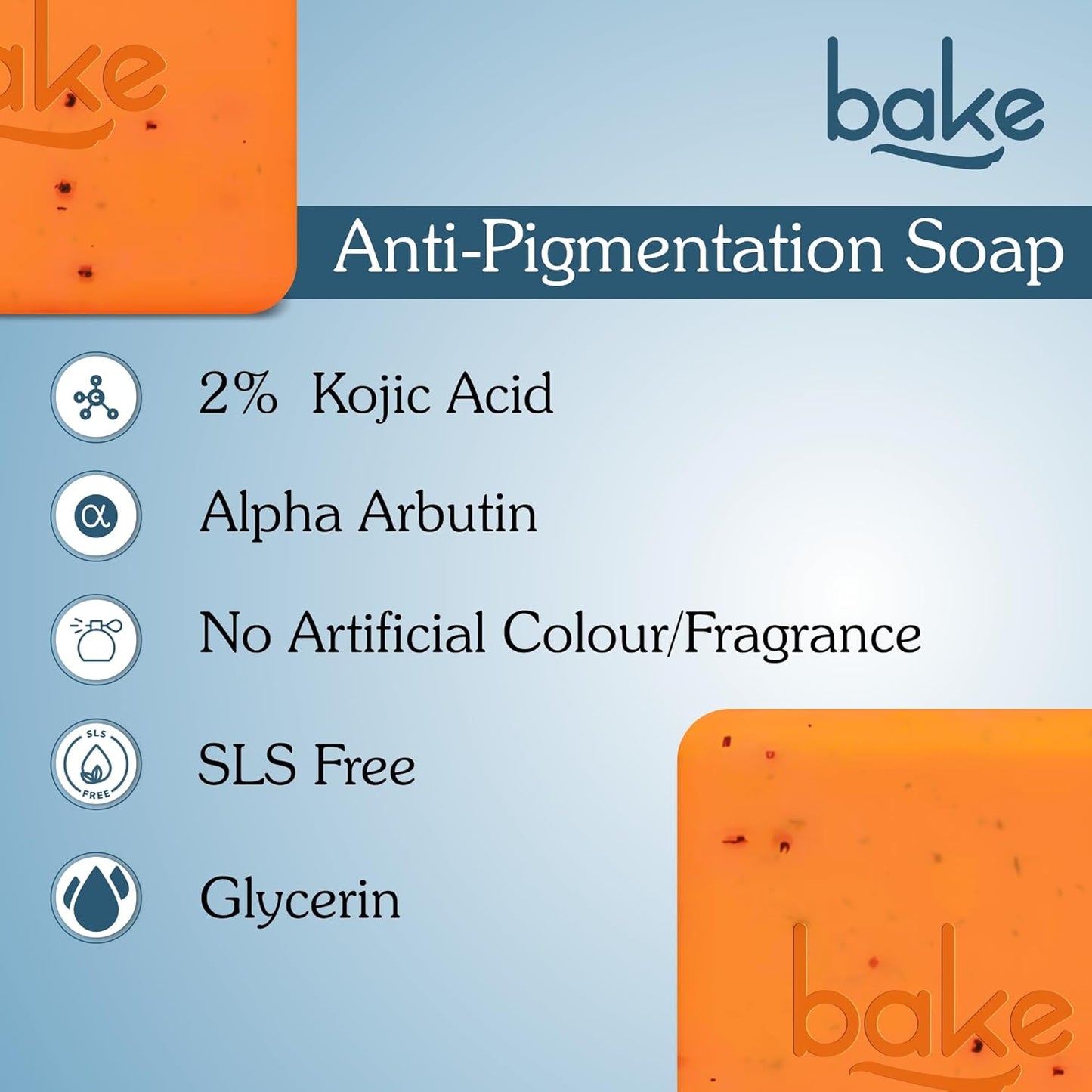 BAKE 2% Kojic Acid Scrub Treatment Soap (200 Gms) with Alpha Arbutin, Lactic Acid & Niacinamide | For Pigmentation, Dark Spots, Tan Removal, Brightens Underarms | Soap for Women & Men | 100g x 2