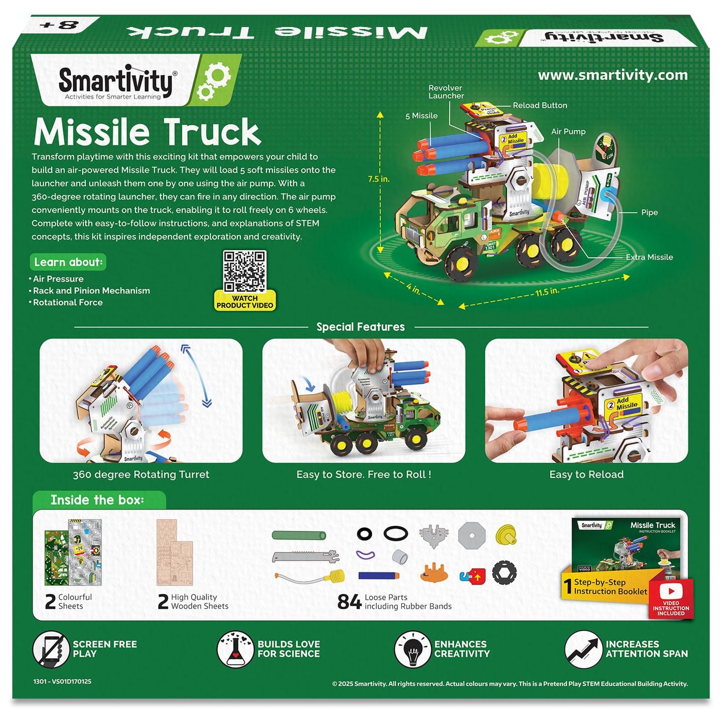 Smartivity DIY Military Vehicle STEM Building Set for Kids 8-14 Years,Army Truck with Air Powered,Missle Launch System