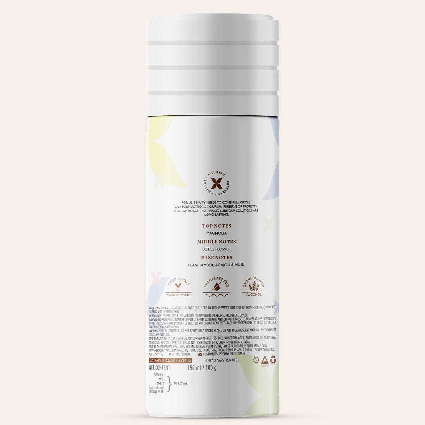 Just Herbs Long Lasting, Refreshing Body Spray 150 ml, Amber Wood