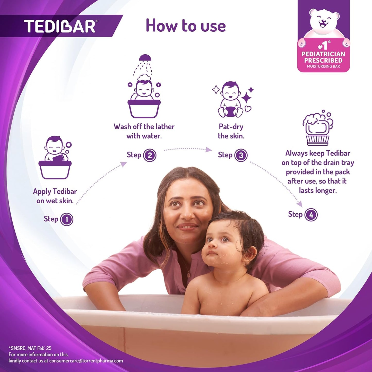 Tedibar Moisturising Baby Bathing Bar 75g (Pack of 1) 100% Soap Free No. 1* Pediatrician Prescribed Moisturising Bar - By Torrent Pharma