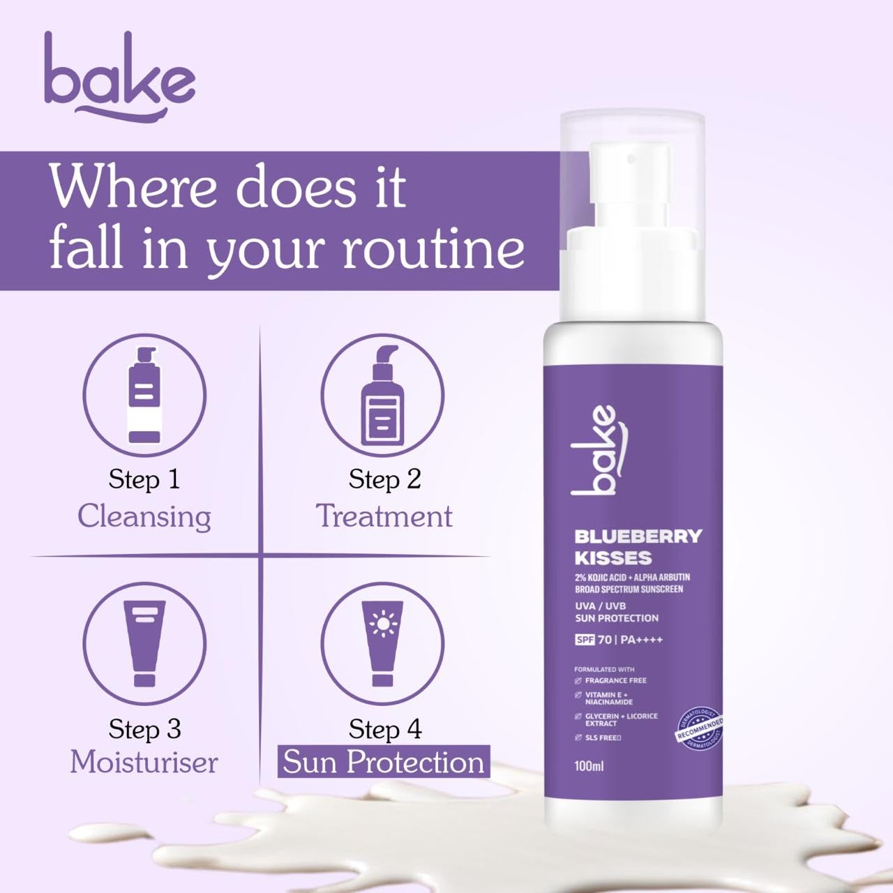 Bake 100% Mineral Water Resistant Sunscreen SPF 70 PA+++ with 2% Kojic Acid, Alpha Arbutin & Niacinamide, 100 gm
