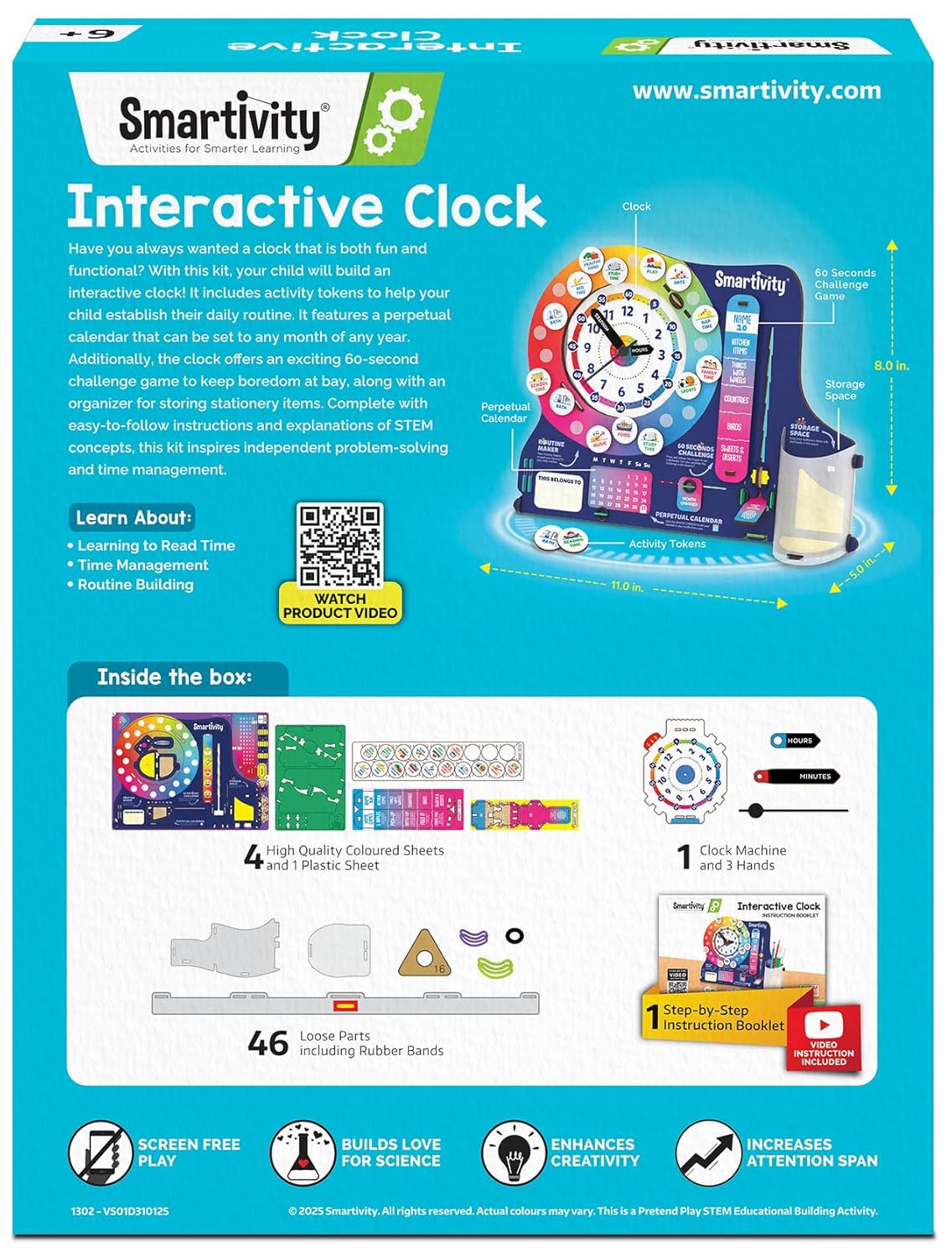 Smartivity DIY Interactive Clock With Stationary Organiser For Kids Ages 6-12|Features An Infinity Calendar