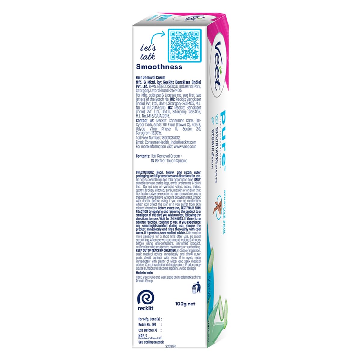Veet Pure Hair Removal Cream for Women For Sensitive Skin, 100 gm