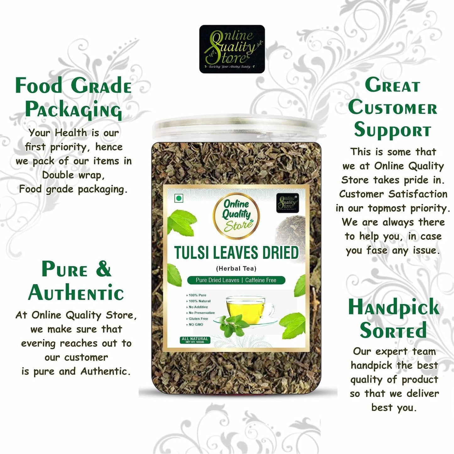 Online Quality Store Tulsi Leaves Herbal Tea, Pure Dried Leaves, 50 gm