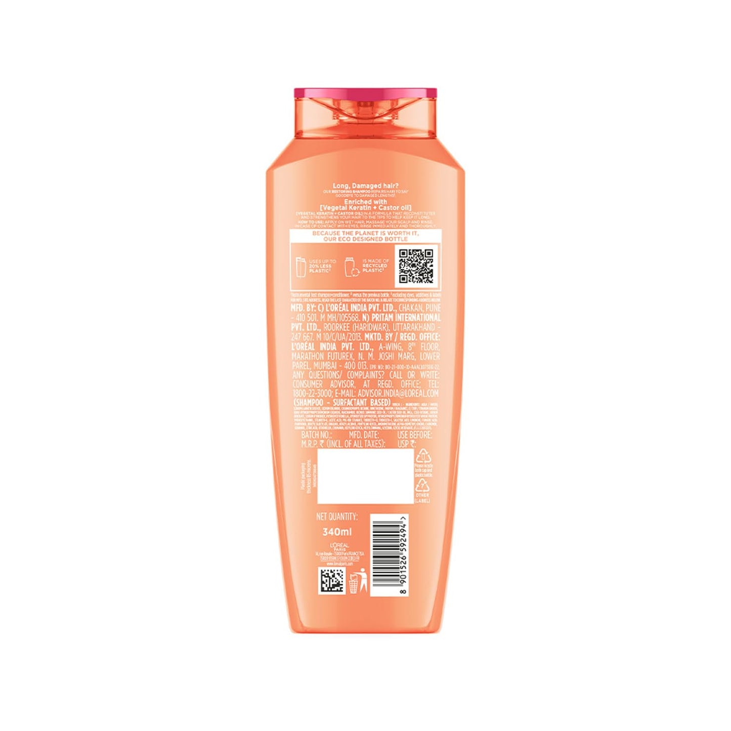 Loreal Paris Shampoo, Nourishes, Repair & Shine, 340 ml