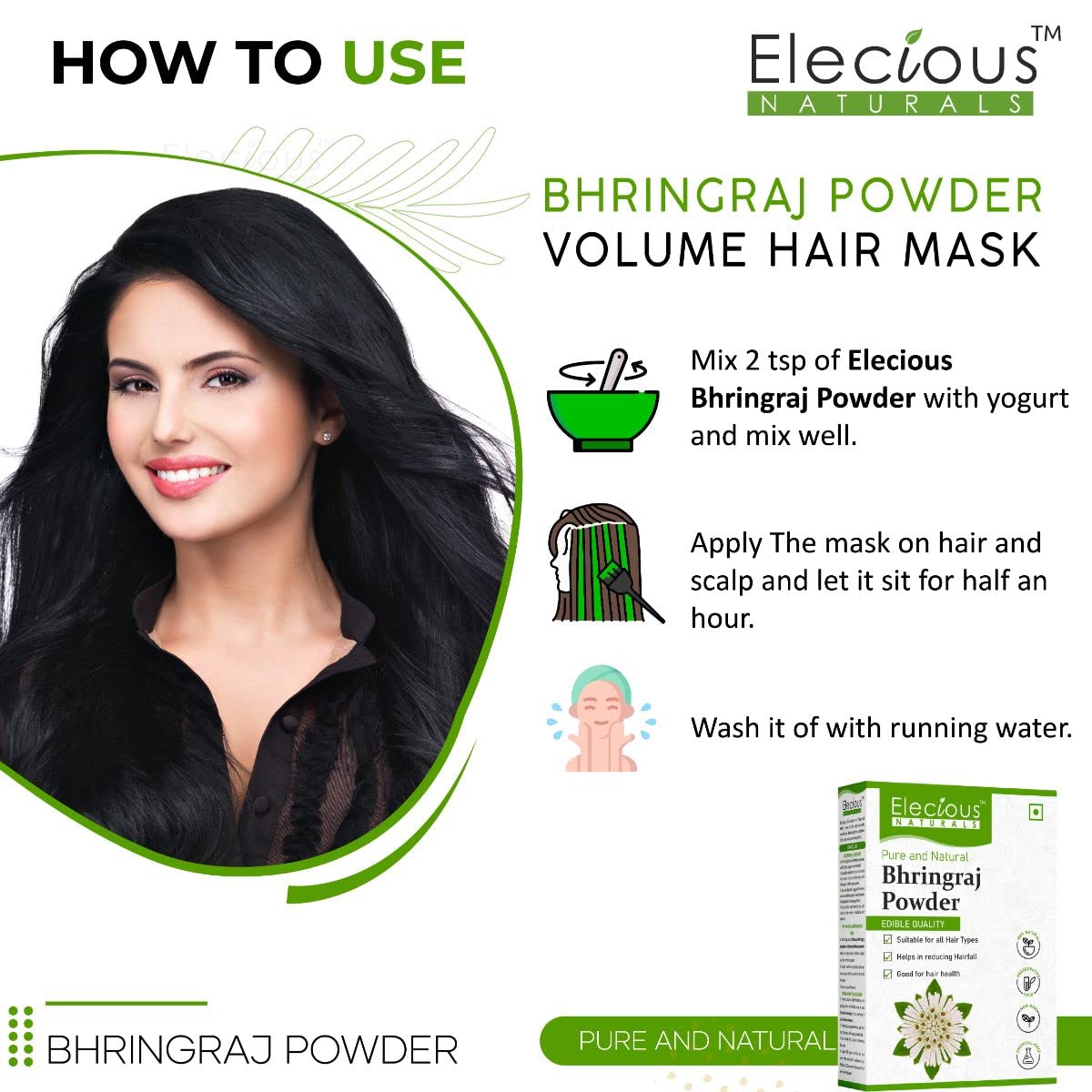 Elecious Pure Bhringraj Powder for hair growth and Eating, 200 gm
