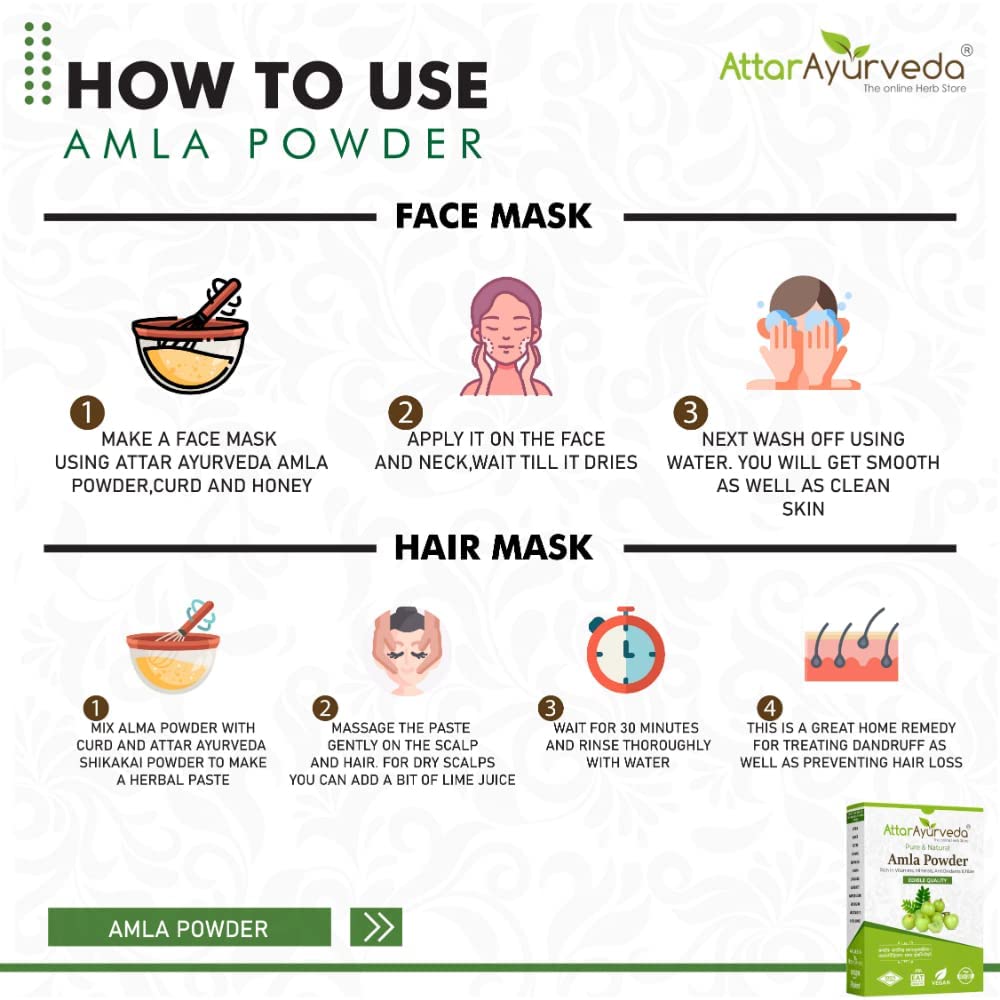 Attar Ayurveda Pure Amla Powder For Hair Growth | 100% Natural, No Preservatives (500 Gram)
