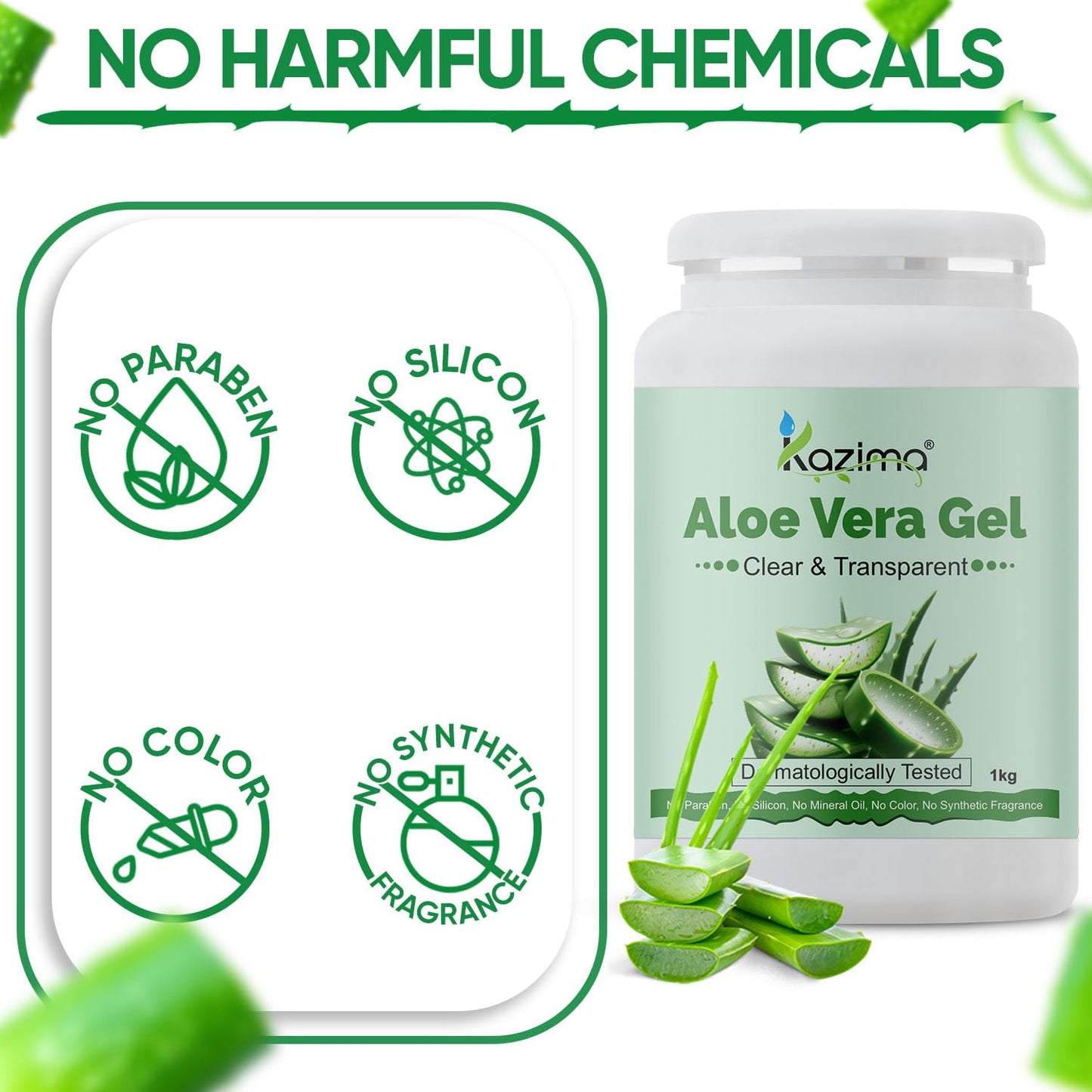 KAZIMA Pure Aloe Vera Gel for Skin and Hair, 1 kg