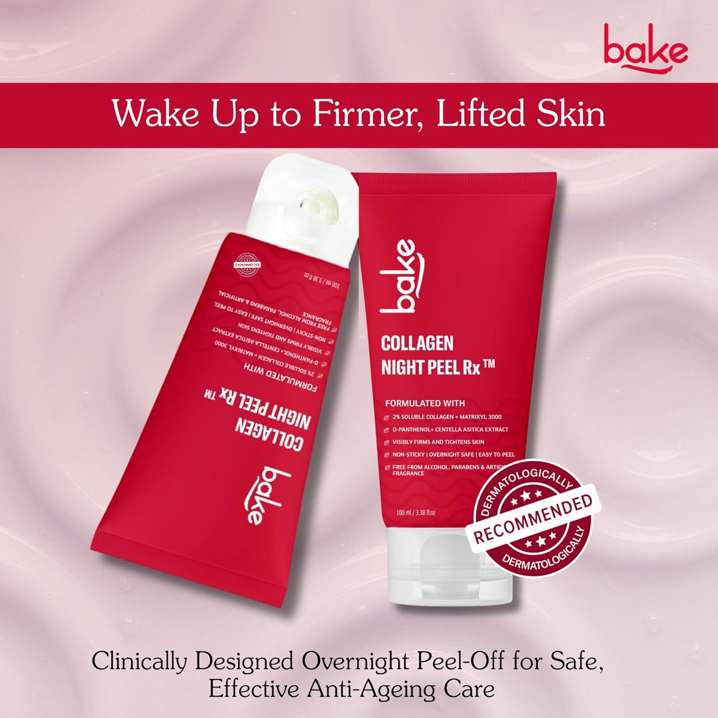 Bake Collagen Peel Off Mask with 2% Soluble Collagen, Matrixyl 3000, Firms & Tightens Skin Overnight, 100 ml