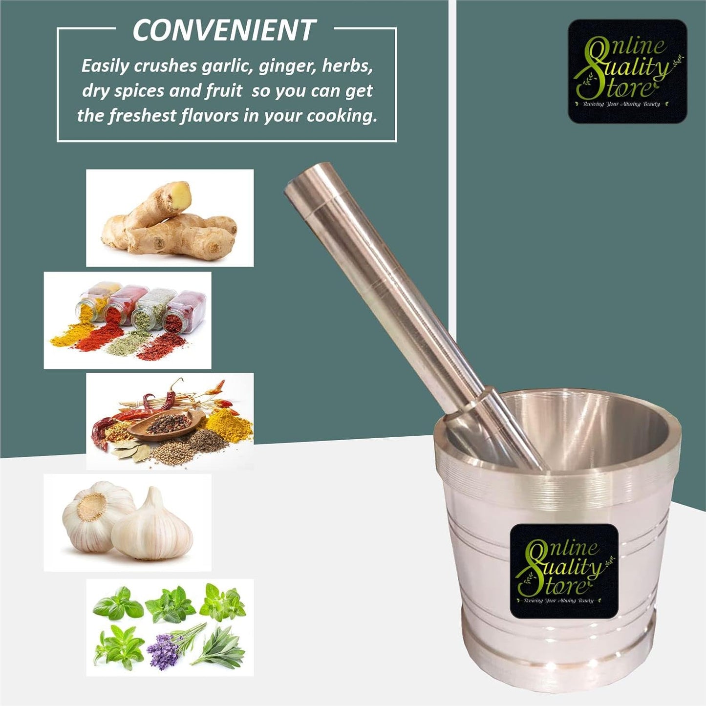 Online Quality Store Kitchen Khalbatta Okhli Masher |Mortar and Pestle Set |Aluminium Khal Batta|Imam dasta |Okhli|Musal|Khallad