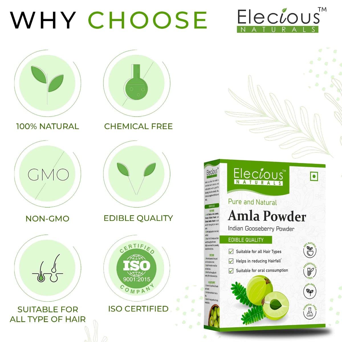 Elecious Naturals Amla Powder for Hair Growth, 250 gm