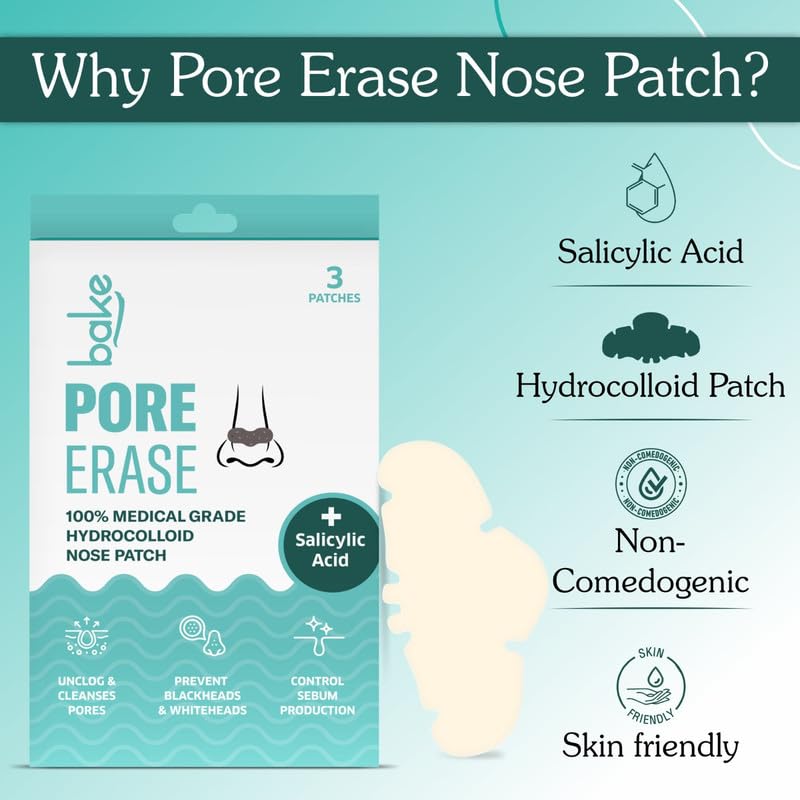 Bake 2% Salicylic Acid Nose Strips for Pore Cleansing & Blackheads Removal, 3 Strips