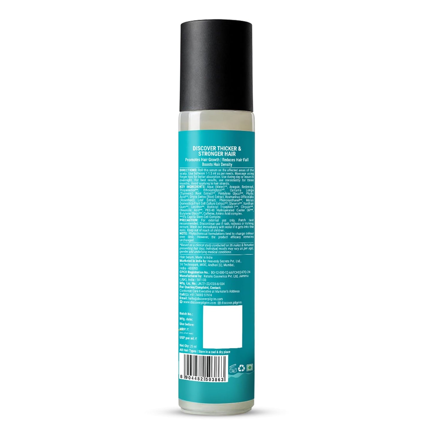 Pilgrim Advanced Hair Growth Serum Roll-on for Scalp with Korean Black Rice, 25 ml