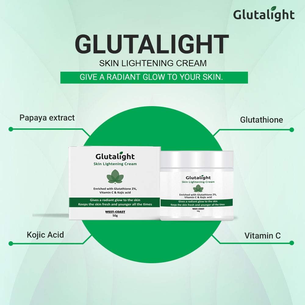 Glutalight Skin Whitening Brightening Lightening Cream with Glutathione Vitamin C Kojic Acid - 50g