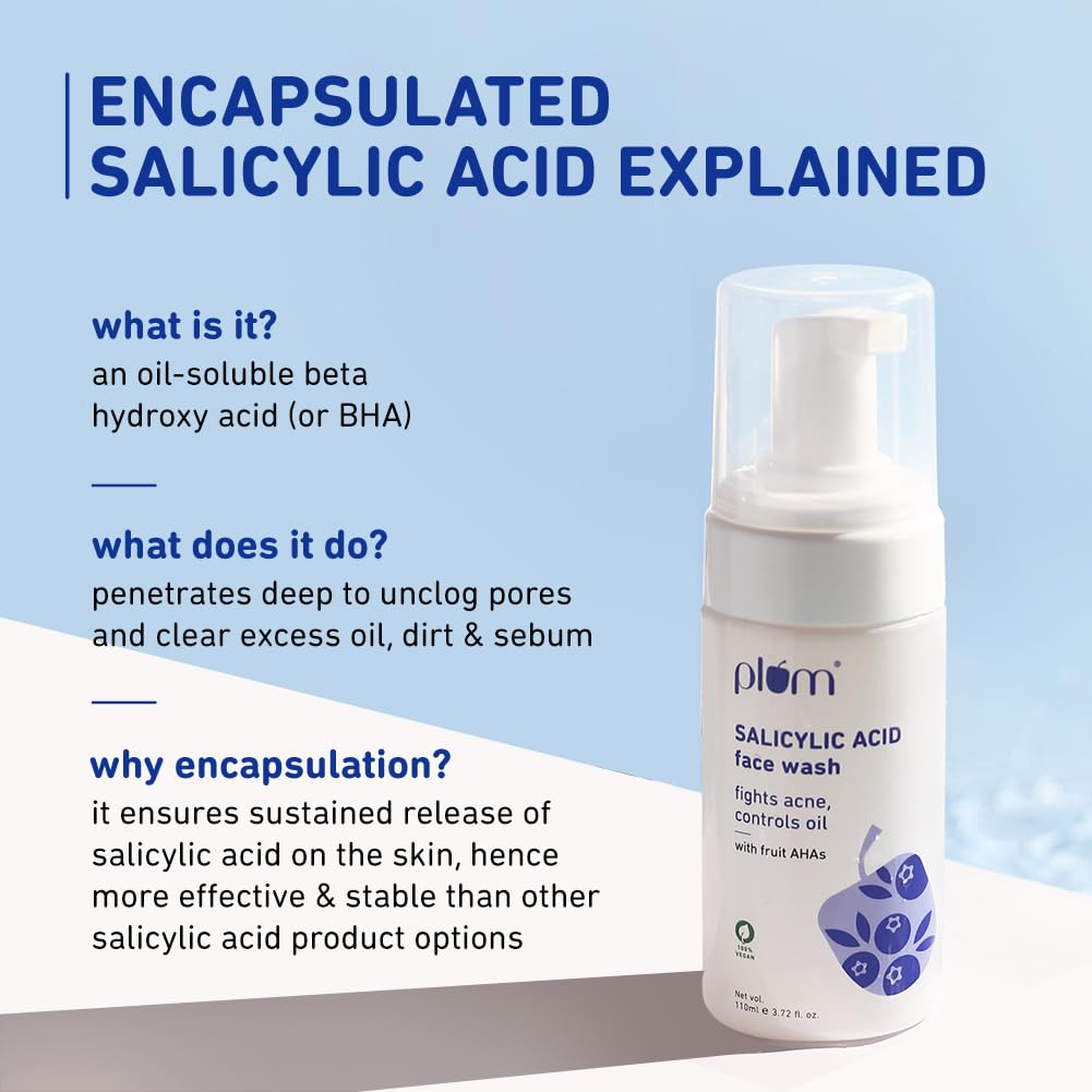 Plum 1% Encapsulated Salicylic Acid Foaming Face Wash | Fights Active Acne, Blackheads & Breakouts, 110 ml