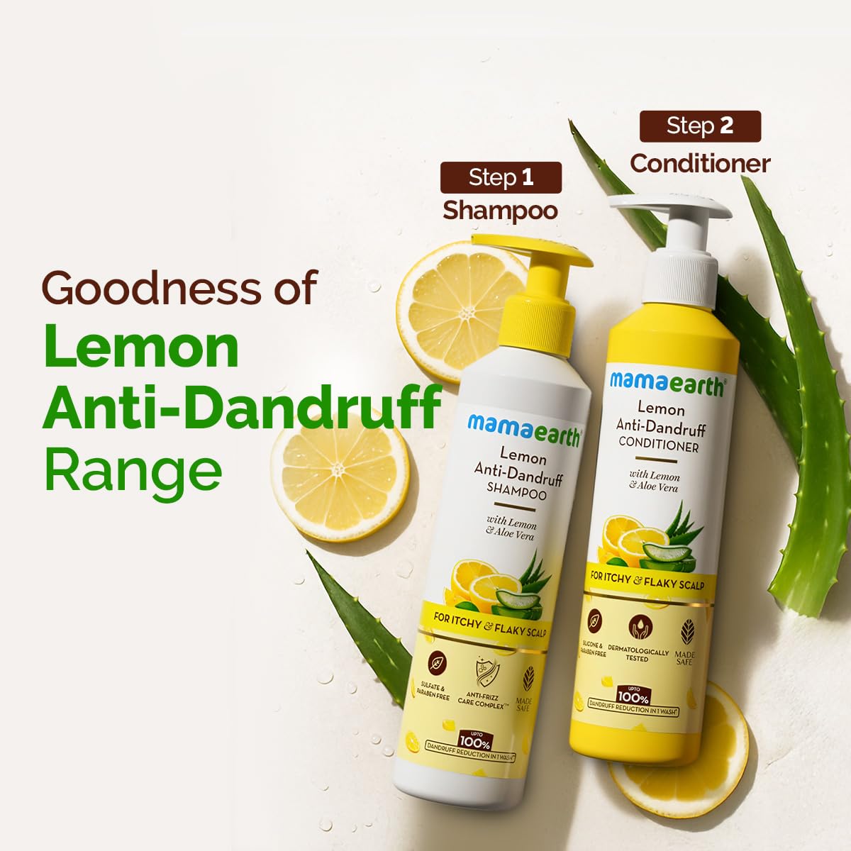 Mamaearth Lemon Anti-Dandruff Shampoo with Lemon, ZPTO, Climbazole, Aloe Vera for Itchy & Flaky Scalp | Upto 100% Dandruff Reduction & 3X Softer Hair in 1 Wash | Soothes Scalp | Reduces Frizz | 250 ml