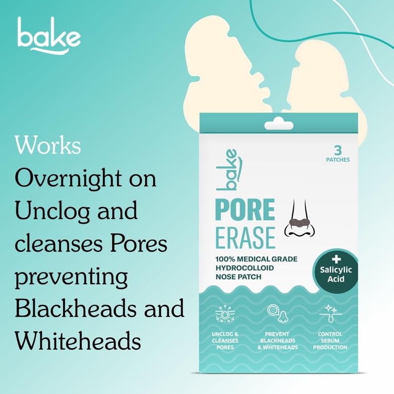 Bake 2% Salicylic Acid Nose Strips for Pore Cleansing & Blackheads Removal, 3 Strips