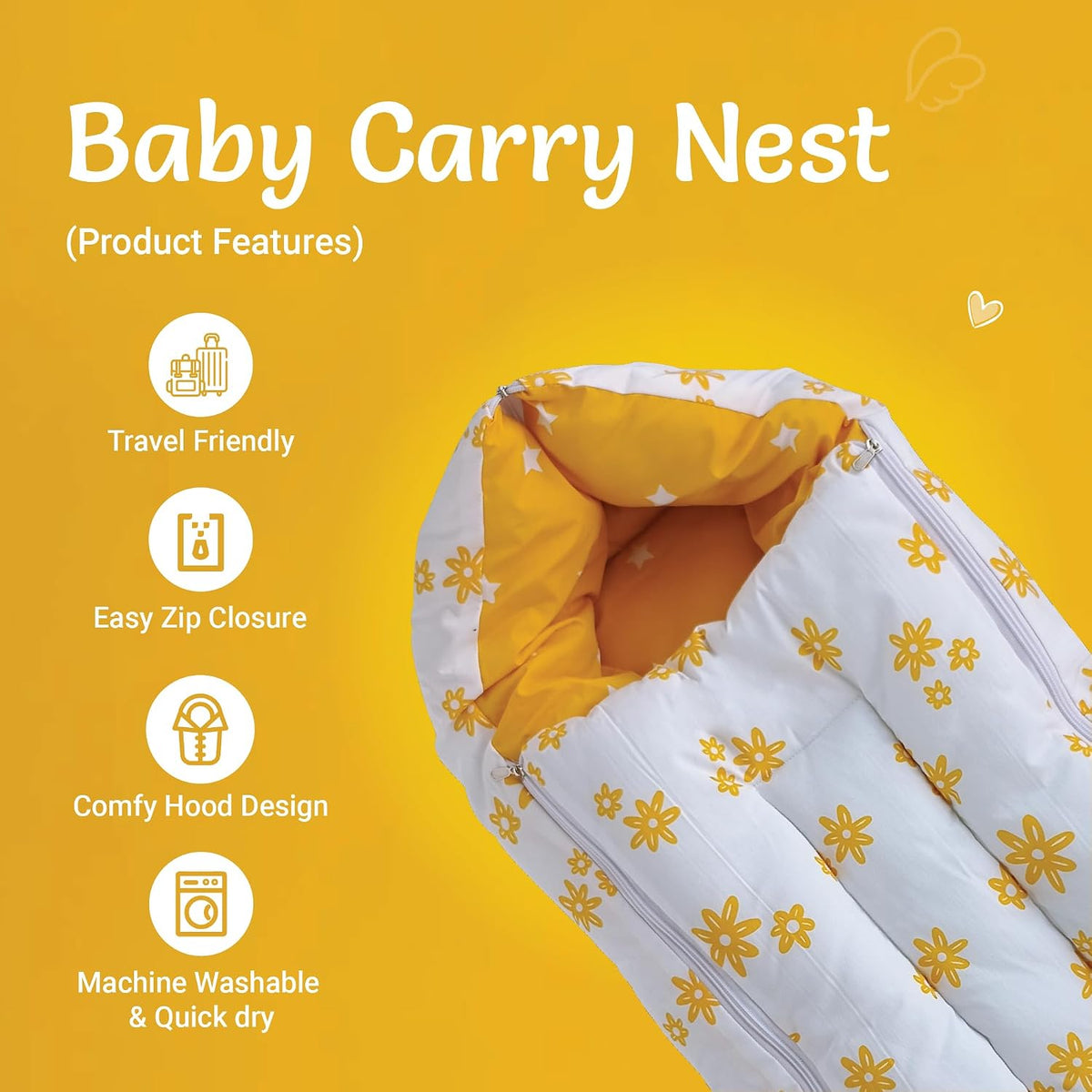 3-in-1 Baby Bed & Sleeping Bag for Newborn, Yellow Flower