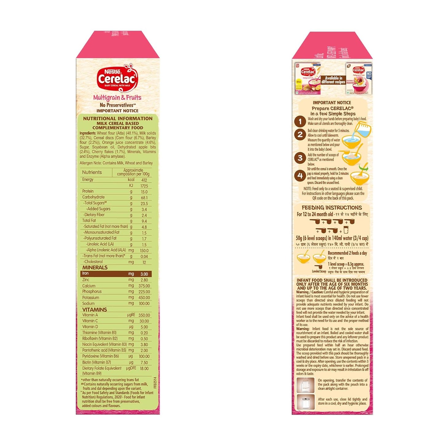 Nestle Cerelac Baby Food Cereal, Multigrain & Fruits for 12 to 24 Months Baby, Source of Iron & Protein for Babies, 300 gm