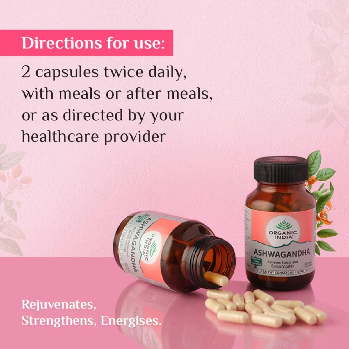 A TATA Product - Organic India Ashwagandha Capsules - 180 Veg Caps, Vitality & Relieves Stress, Naturally Boosts Energy & Stamina, Improves Immune System, GMP & NPOP Certified Organic