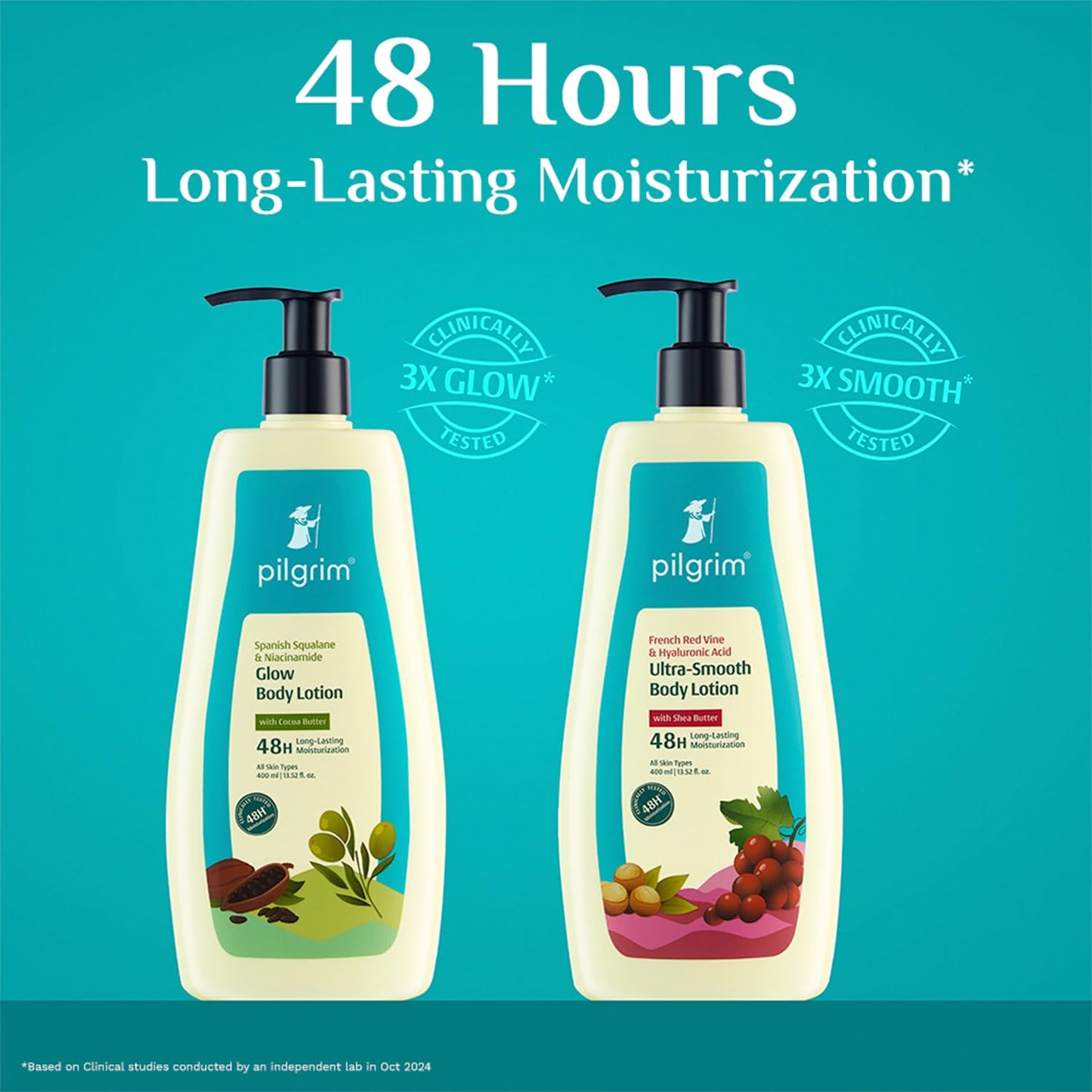 Pilgrim French Red Vine & Hyaluronic Acid Ultra Smooth Body Lotion | 48H Moisturization | Body lotion for dry skin | Infused With Shea Butter | For All Skin Types 400ml (400ml, Niacinamide Glow Body Lotion)