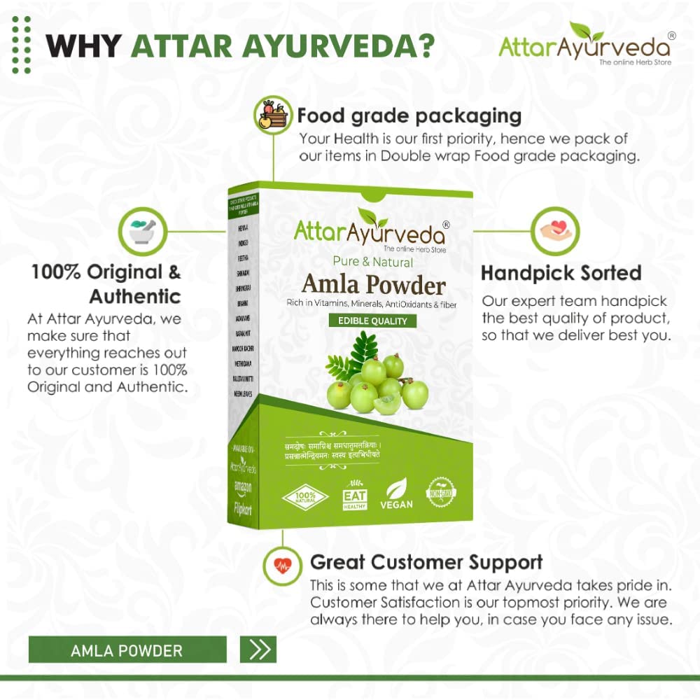 Attar Ayurveda Pure Amla Powder For Hair Growth | 100% Natural, No Preservatives (500 Gram)