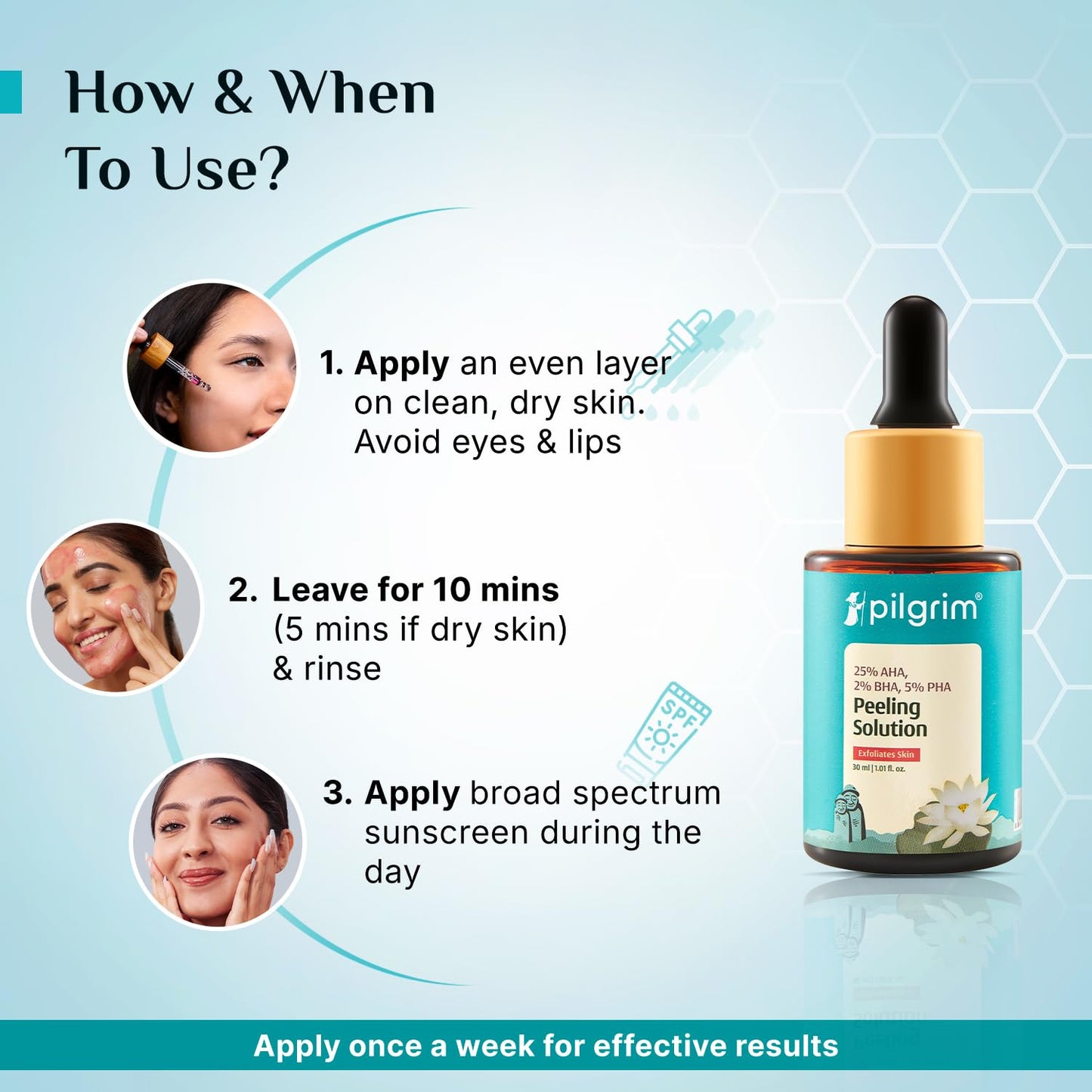 Pilgrim 25% AHA + 2% BHA + 5% PHA Peeling Solution 30ml For Face & Body |10-Minute Facial At Home