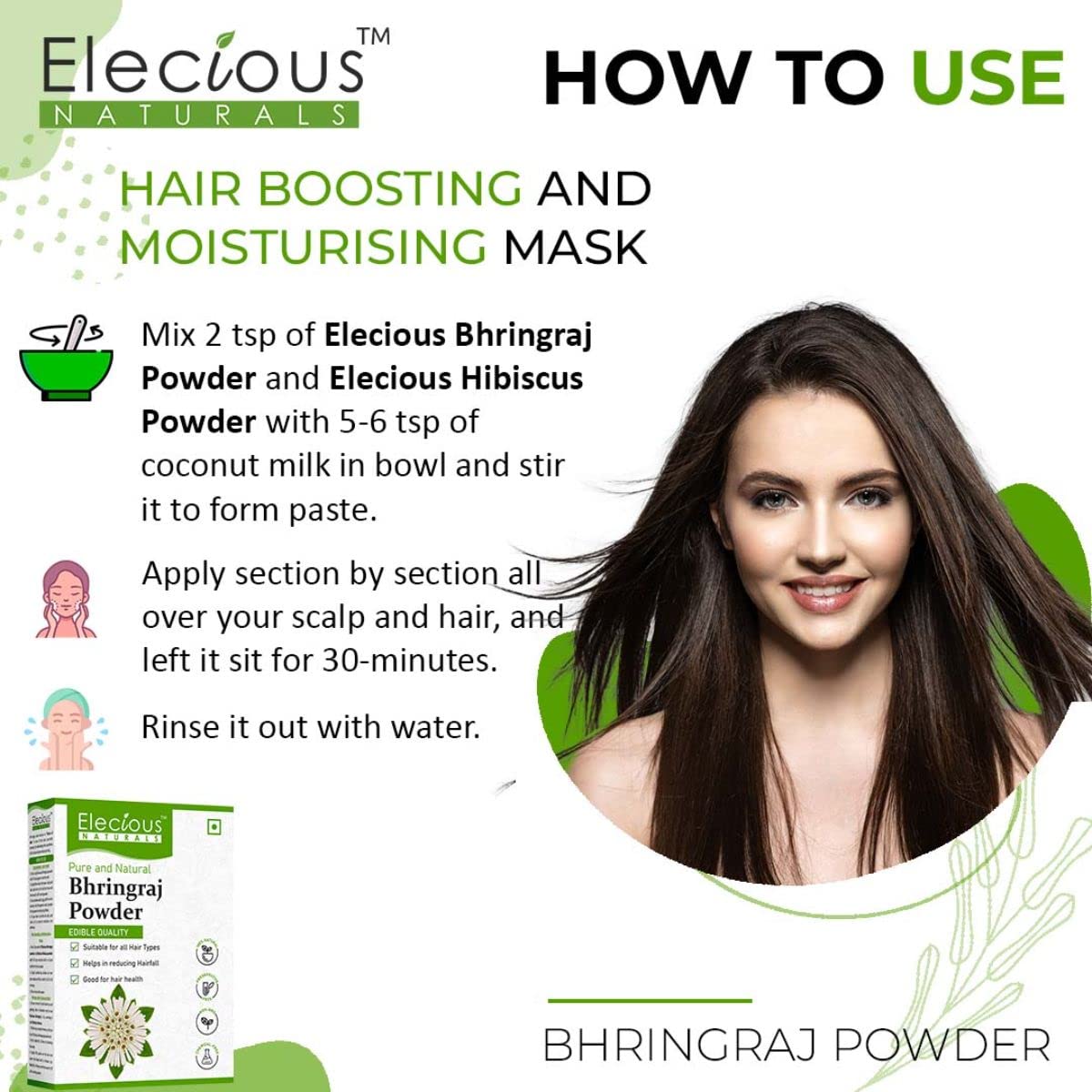 Elecious Pure Bhringraj Powder for hair growth and Eating, 200 gm