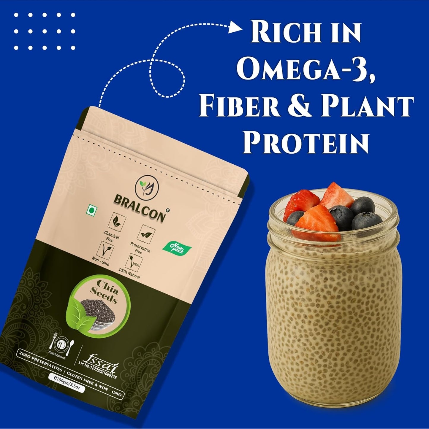 Bralcon Raw Unroasted Organic Chia Seeds -100 gm(Pack of 2)