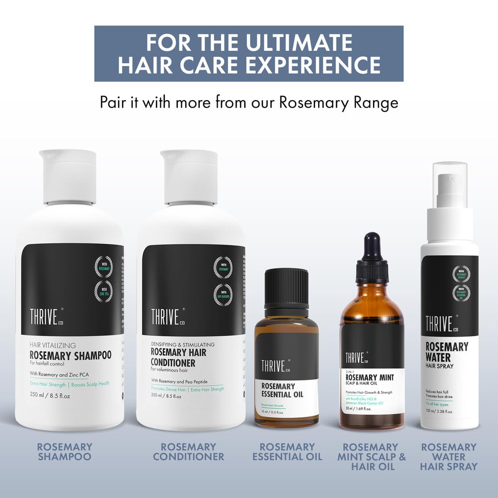 ThriveCo Rosemary Hair Shampoo for Hair Growth | Controls Hair Fall & Boosts Volume | With Pea Peptide, Caffeine, Rice Water, Hyaluronic Acid & Hyaplex™ | Strengthens Roots | Sulphate & Paraben Free | For Men & Women 250 ML