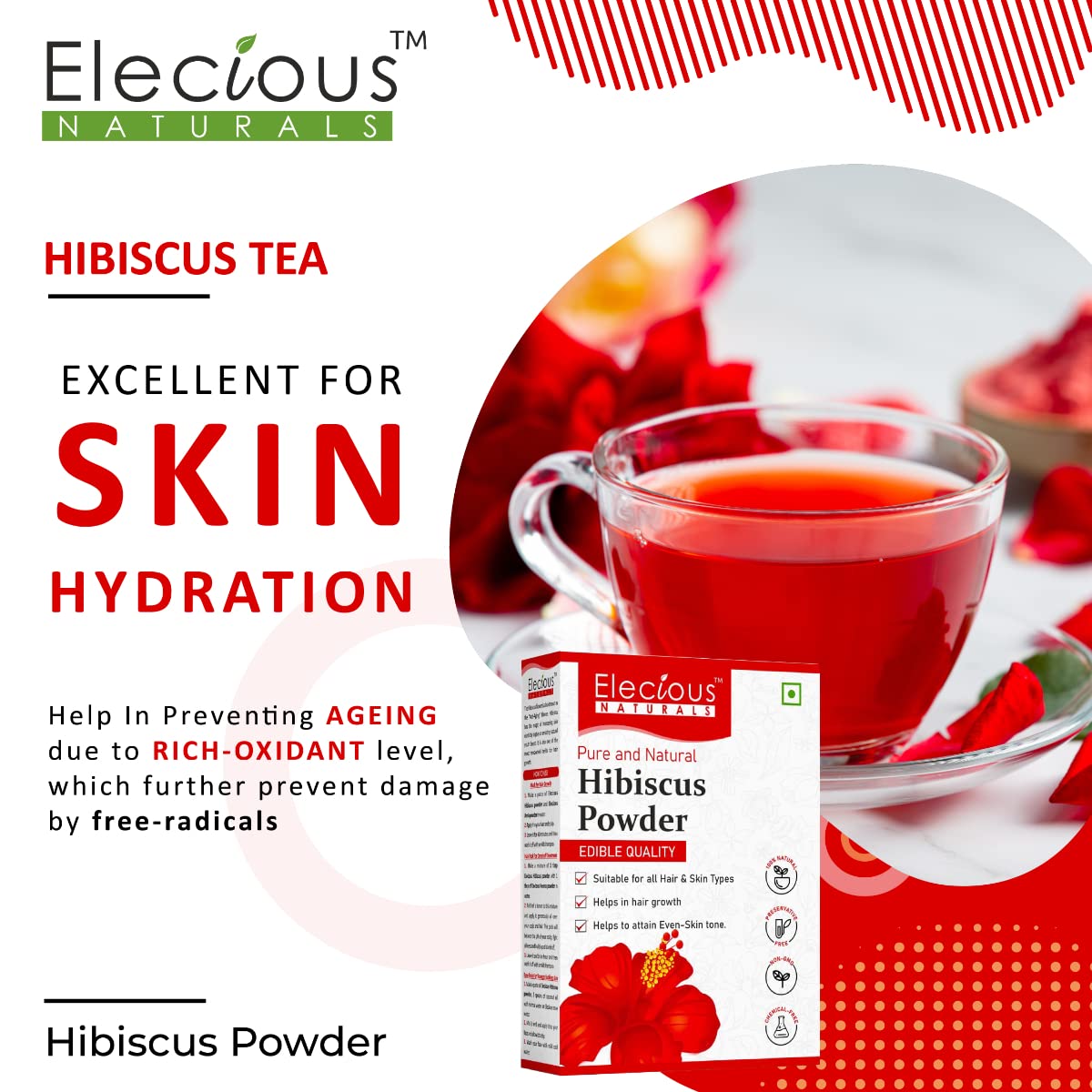 Elecious Hibiscus powder for hair growth, face and skin, 200 gm