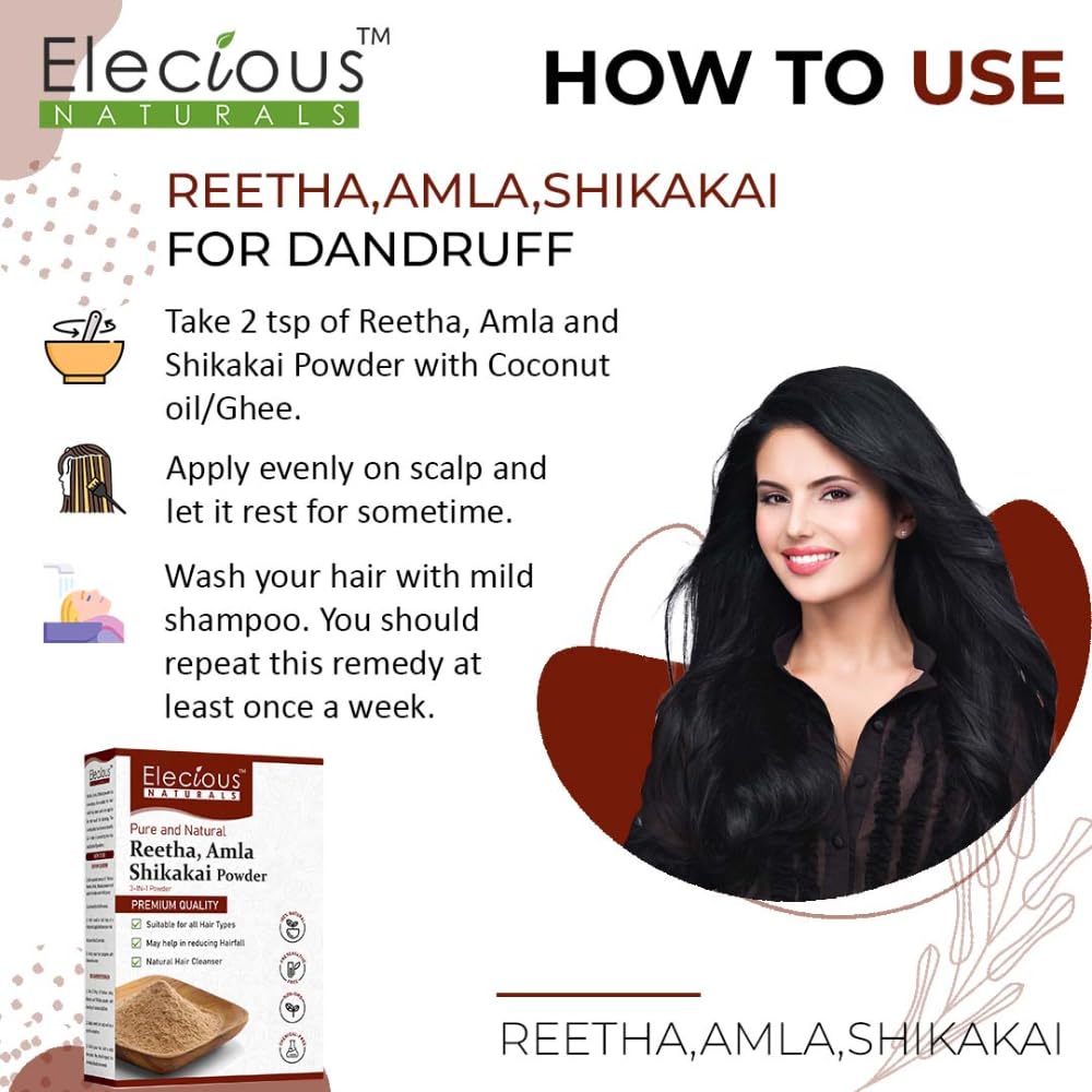 Elecious Pure Amla, Reetha, Shikakai Powder for Hair, 200 gm