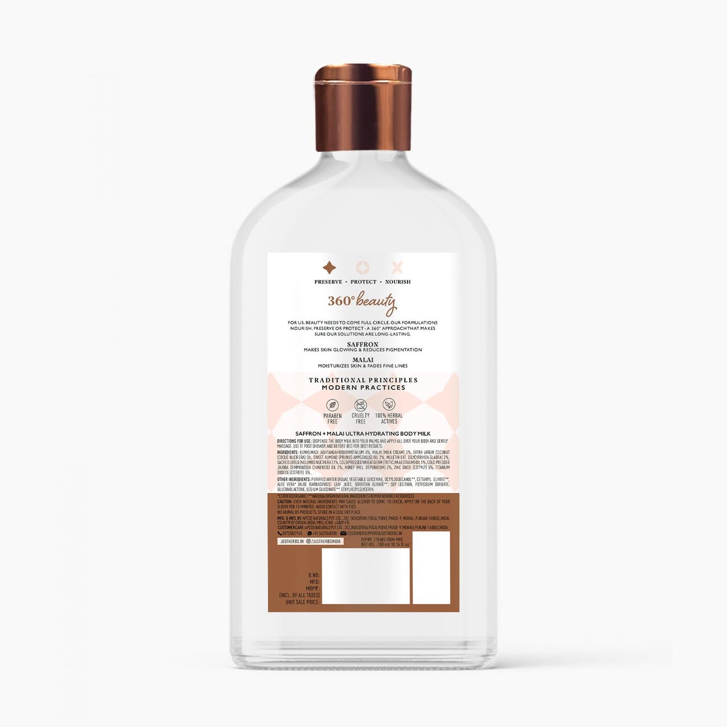 Just Herbs Saffron + Malai Nourishing Body Milk Moisturizer 300 ml