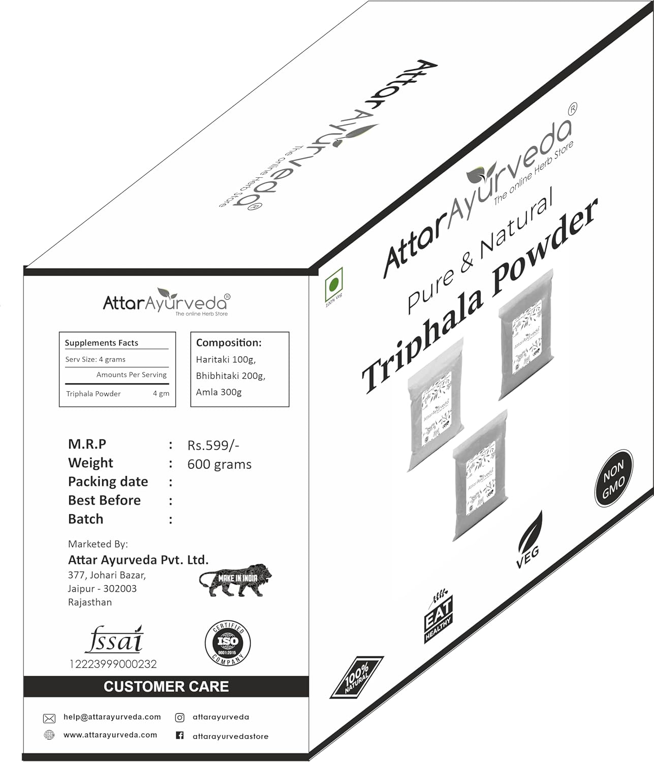 Attar Ayurveda Triphala Churan Powder (Ratio 1:2:3) - 600 grams